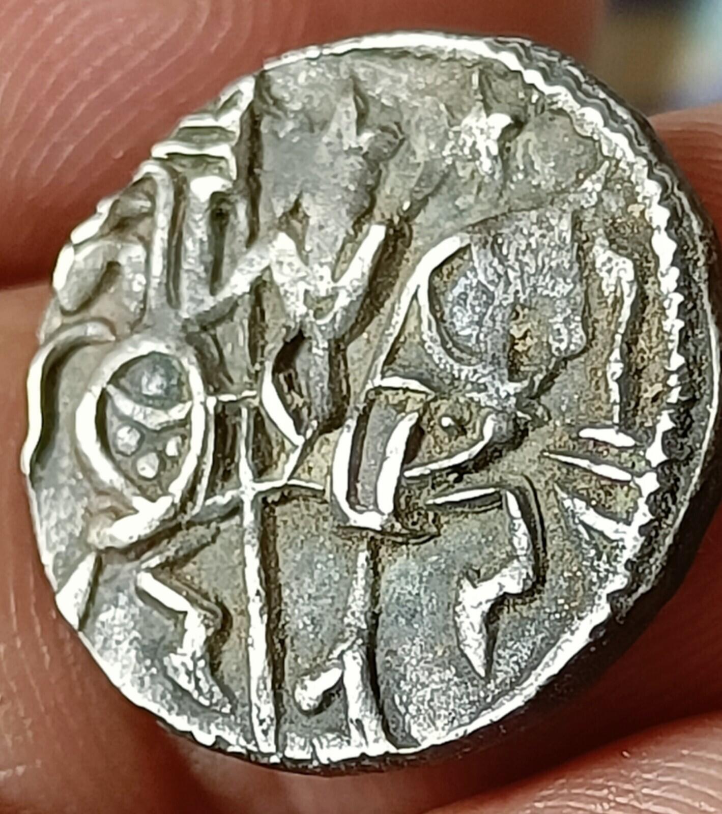 #X1#Indian OHINDA DYNASTY Samanta Deva(850-1000AD) HORSE & BULL SILVER coin