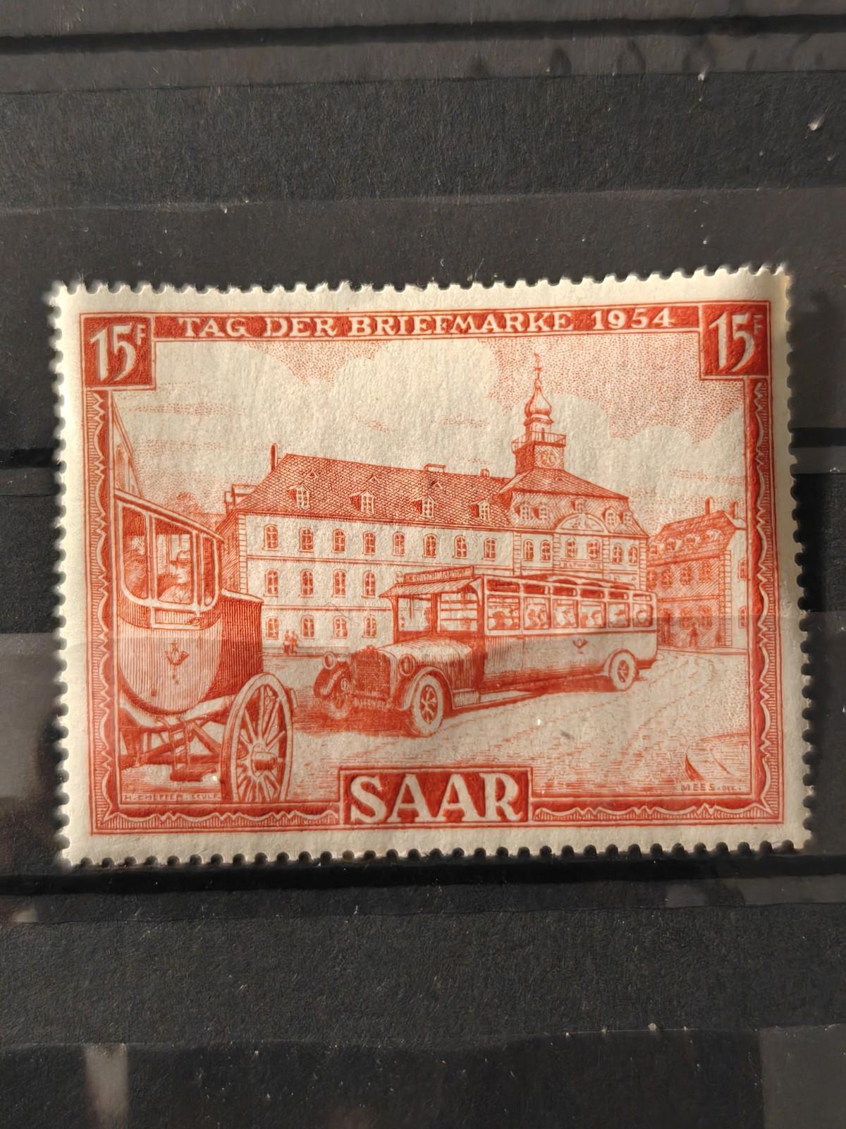 Saar 249,MNH.Michel 349. Stamp Day 1954.Post Coach and Bus of 1920
