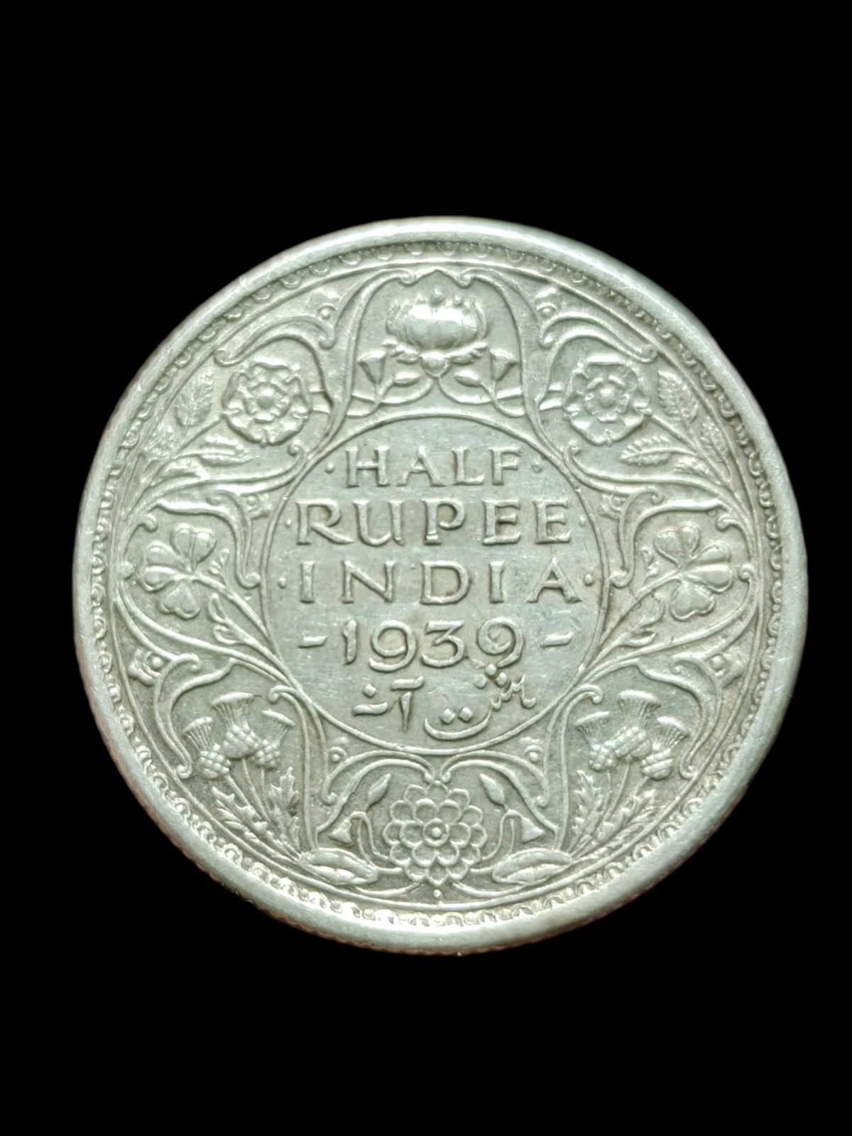 Very Rare British India George VI Silver 1 /2 Rupee 1939 HIGH GRADE Bombay Mint