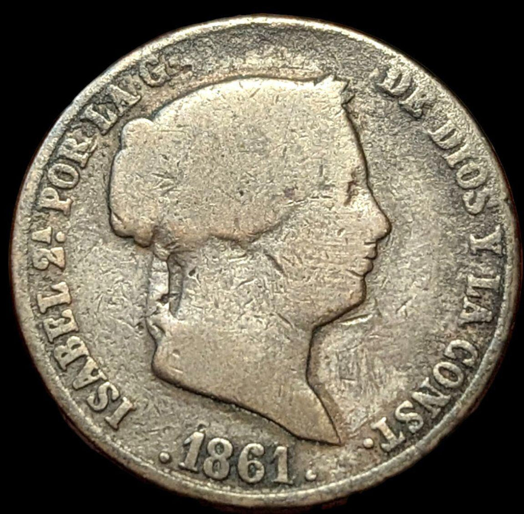 ESPAGNE 🇪🇸 25 CENTIMES 1858 ISABELLE II B46