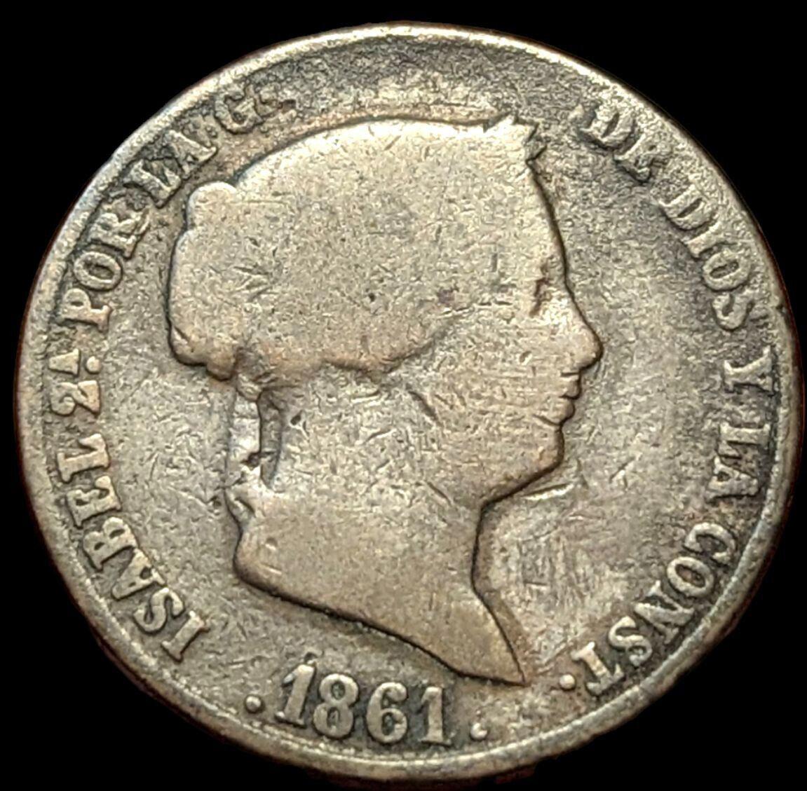 ESPAGNE 🇪🇸 25 CENTIMES 1858 ISABELLE II B46