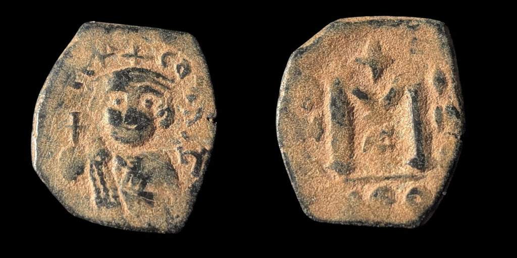 Calife omeyyade arabo-byzantin. Pièce de monnaie islamique de Mu'awiya