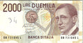 Italy 2000 Lire 1990 DB NEW Better Grade Banknote