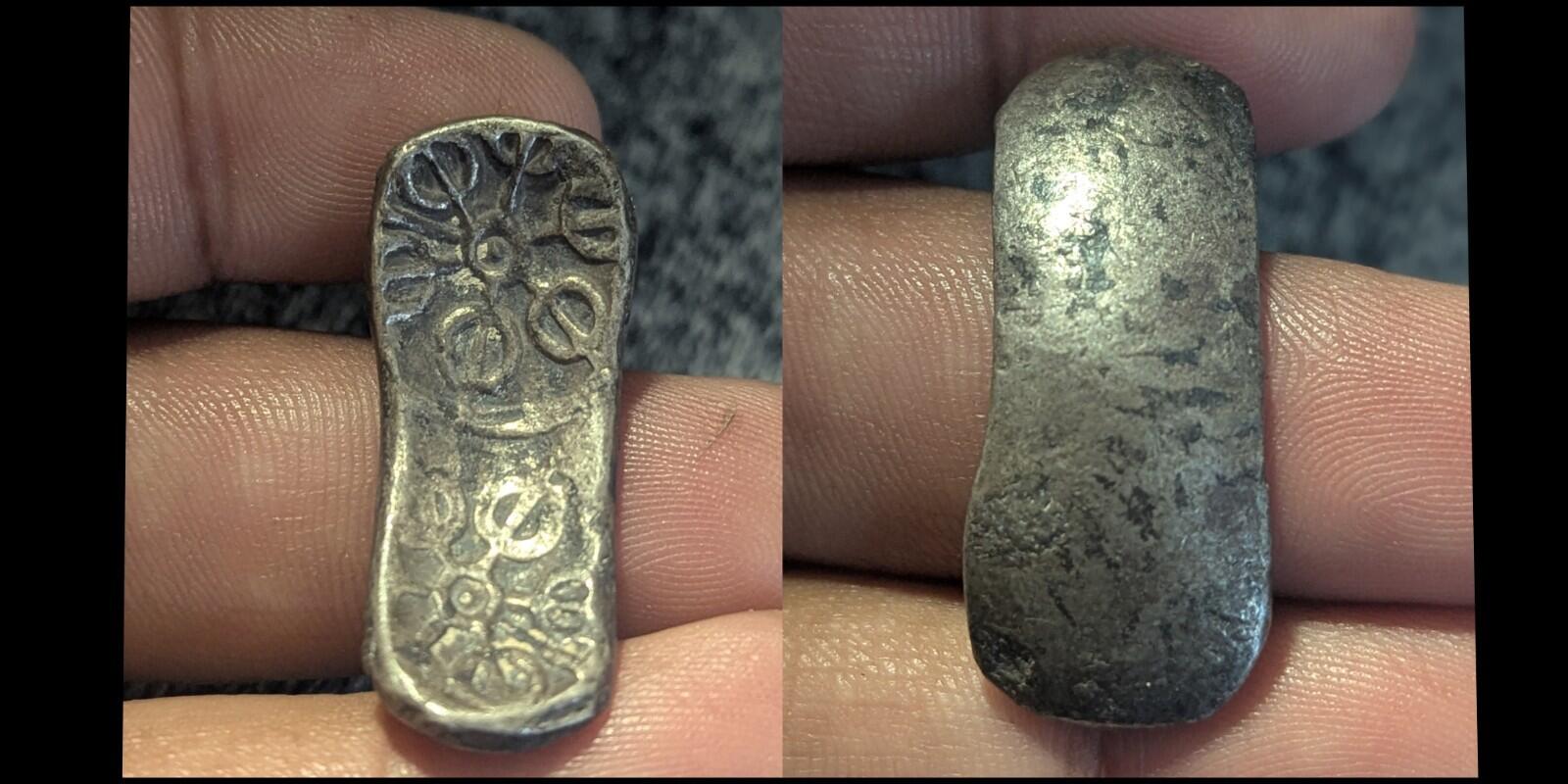 ⭐INDIA⭐. Ancient GANDHARA JANAPADA Authentic OLD 600 B.C Silver Coin Bent Bar