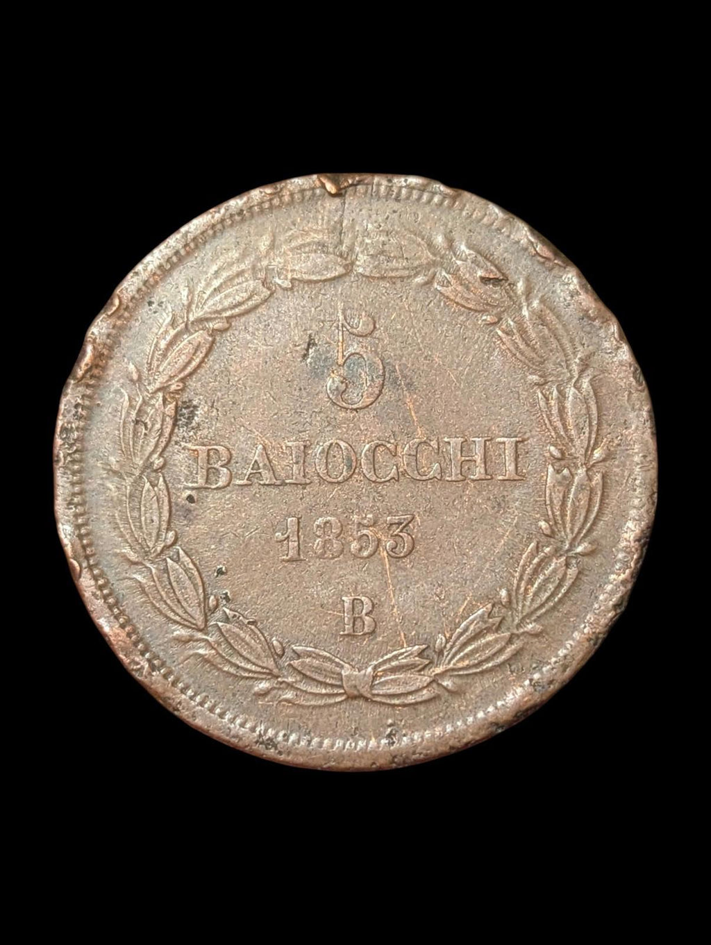 Vatican City Pontifical State Pio IX 5 Baiocchi 1853 Rome Excellent