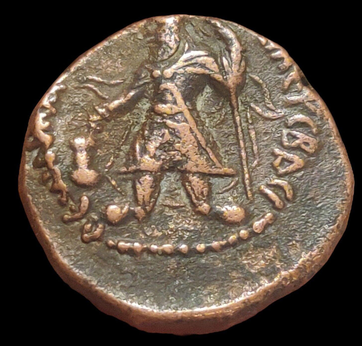 INDIA, KUSHAN: Kanishka I AE didrachm or half unit, Goddess Nana, VERY RARE!.