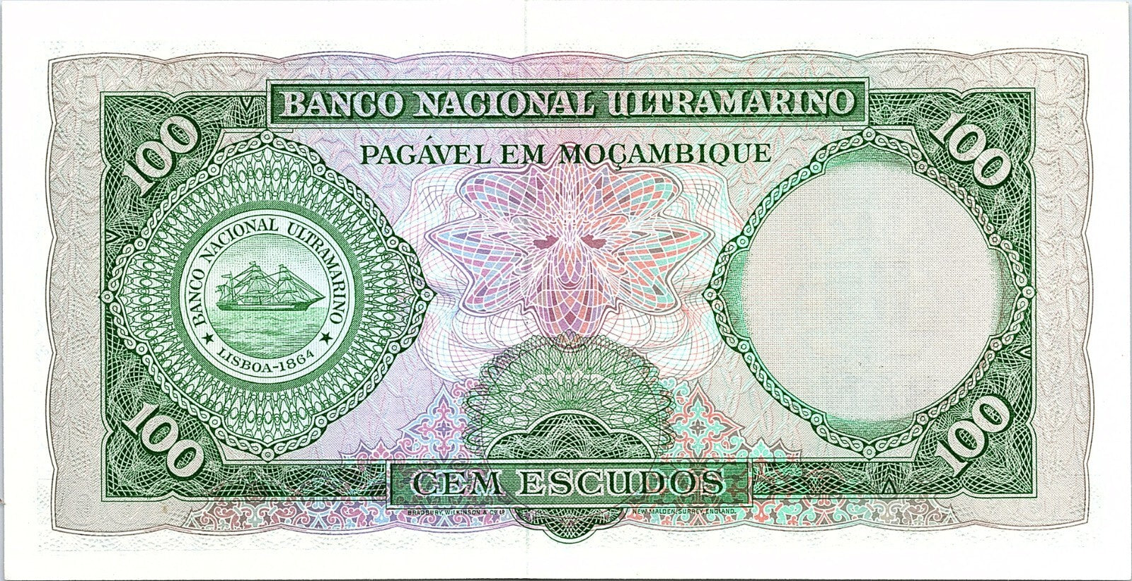 Mozambique 100  Escudos 27.3.1961 / 1976 circulated Banknote