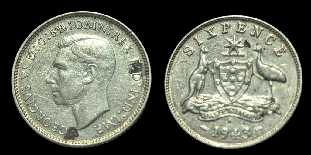 澳大利亚 1943 D 6便士 袋鼠动物 未流通