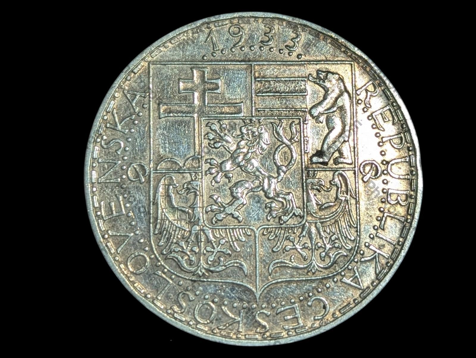 1933 Czechoslovakia 20 Korun Silver Coin Wow Grade