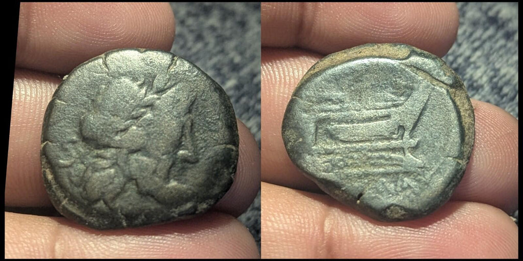 Single Head** Roman Republic Anonymous 179BC Janus Galley Ship  Ancient Coin Rar