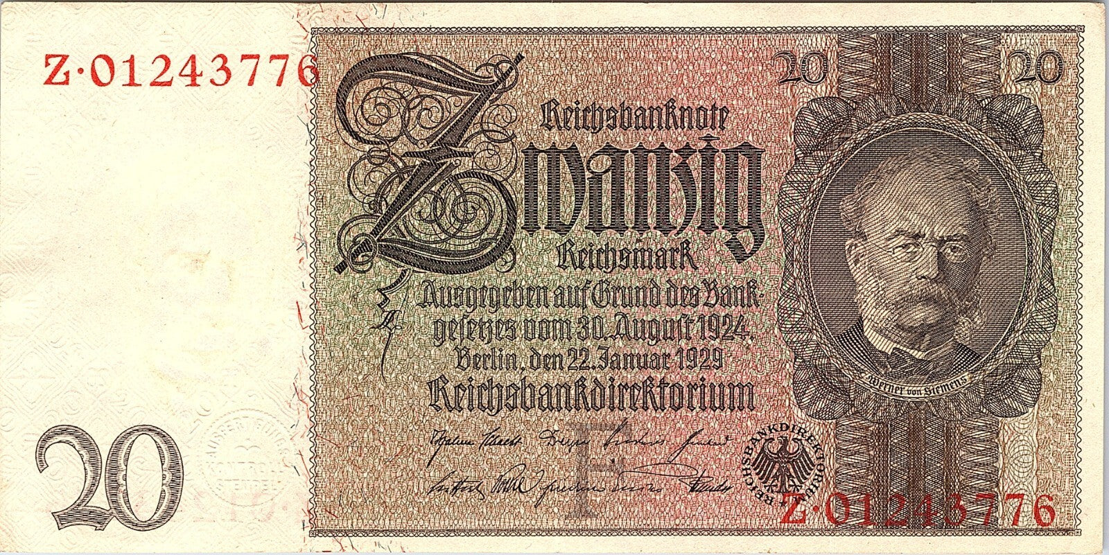 1929 Germany 10 Mark Better Grade, Serial In Both Side