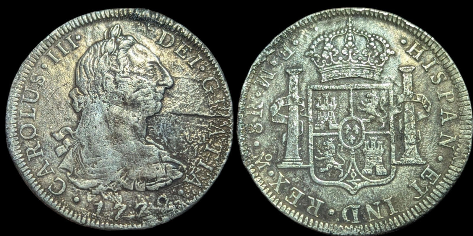 Mexico 1772 Mo FM INVERTED ERROR Silver 8 Reales Sea Salvaged .Calico-1104?