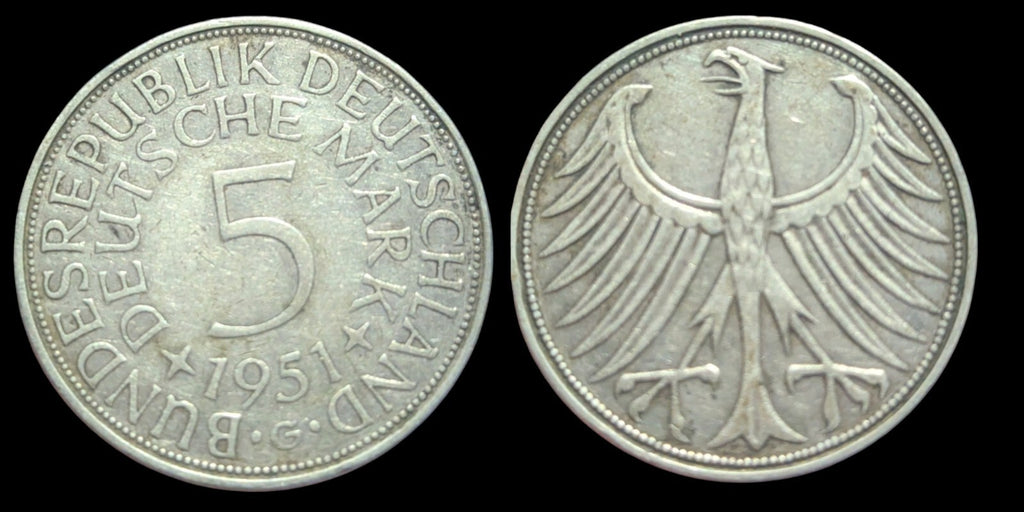 1951-G Germany 5 Marks- Silver- Scarce Better Date Uncirculated