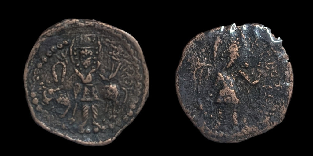 KUSHANO SASNIAN. AE UNIT. HORMIZD I KUSHANSHAH 265-295 AD. FIRE ALTAR REVERSE