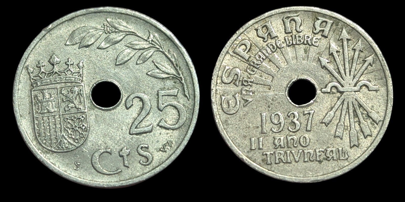 Spain, 25 Centimos, 1937, Vienna, Copper-nickel Wow Grade, KM:753