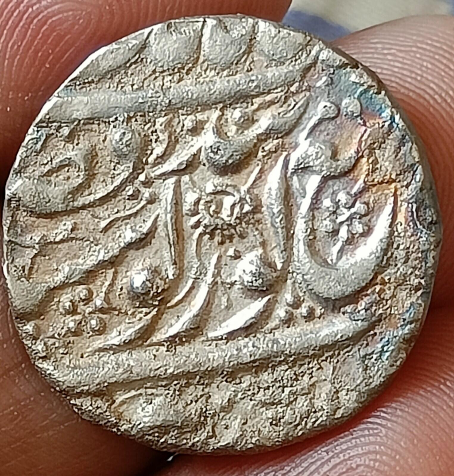 #KN-31#Inde-Empire sikh, Roupie en argent véritable du Maharaja Ranjit Singh, 1877 VS Rare