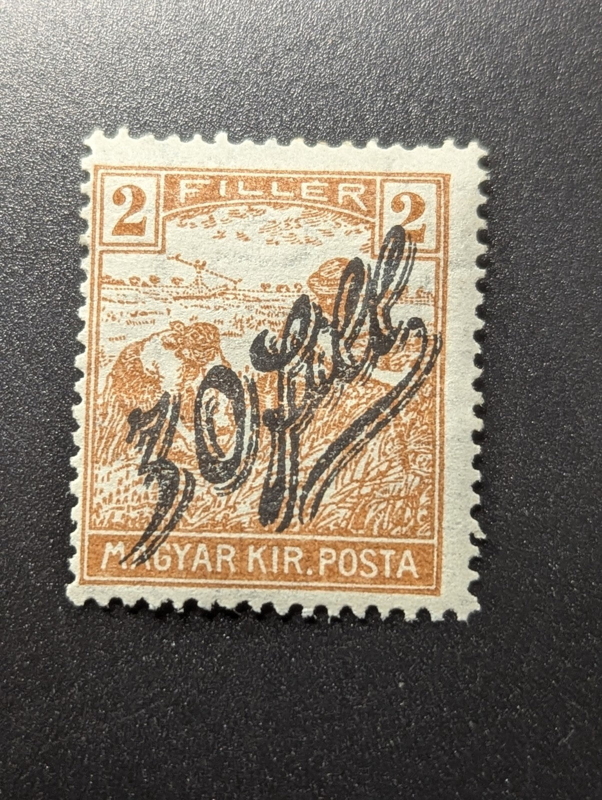 Hungary 1919 Serbia Occupation Period 30 fill Surcharge Overprint 2f Reaper MNH