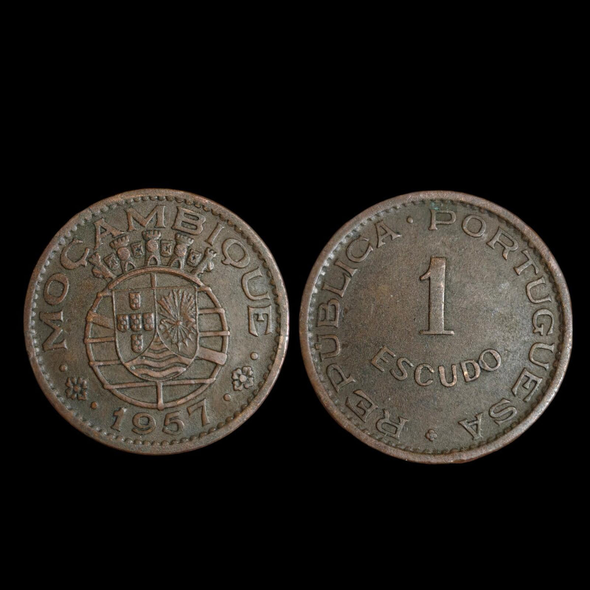 1957 Mozambique Portugais 1 Escudo Pièce en bronze -26MM-KM#82
