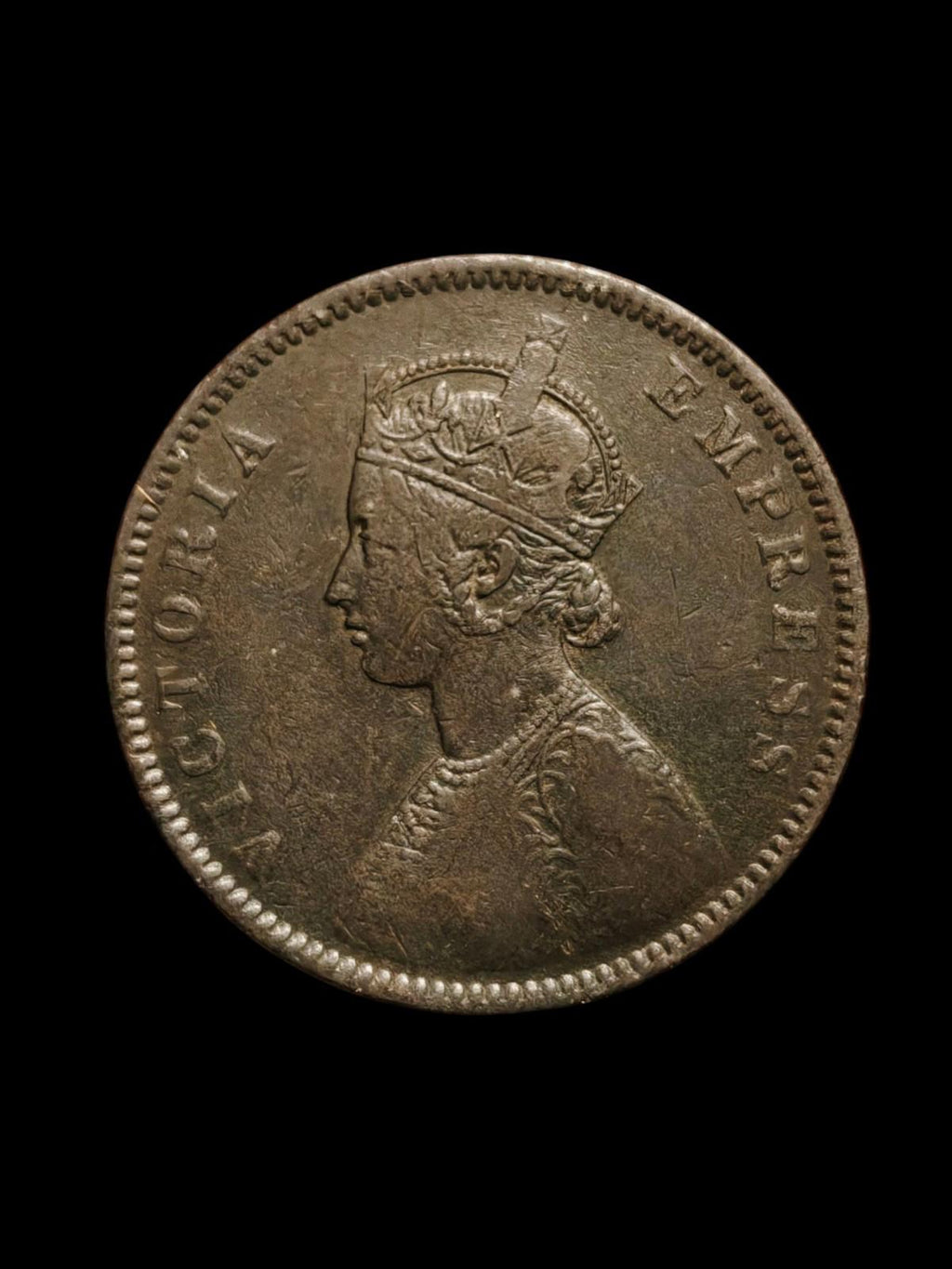 1877 Inde Britannique Victoria Half Anna Mamba Noire Wow Grade Hôtel des Monnaies de Calcutta