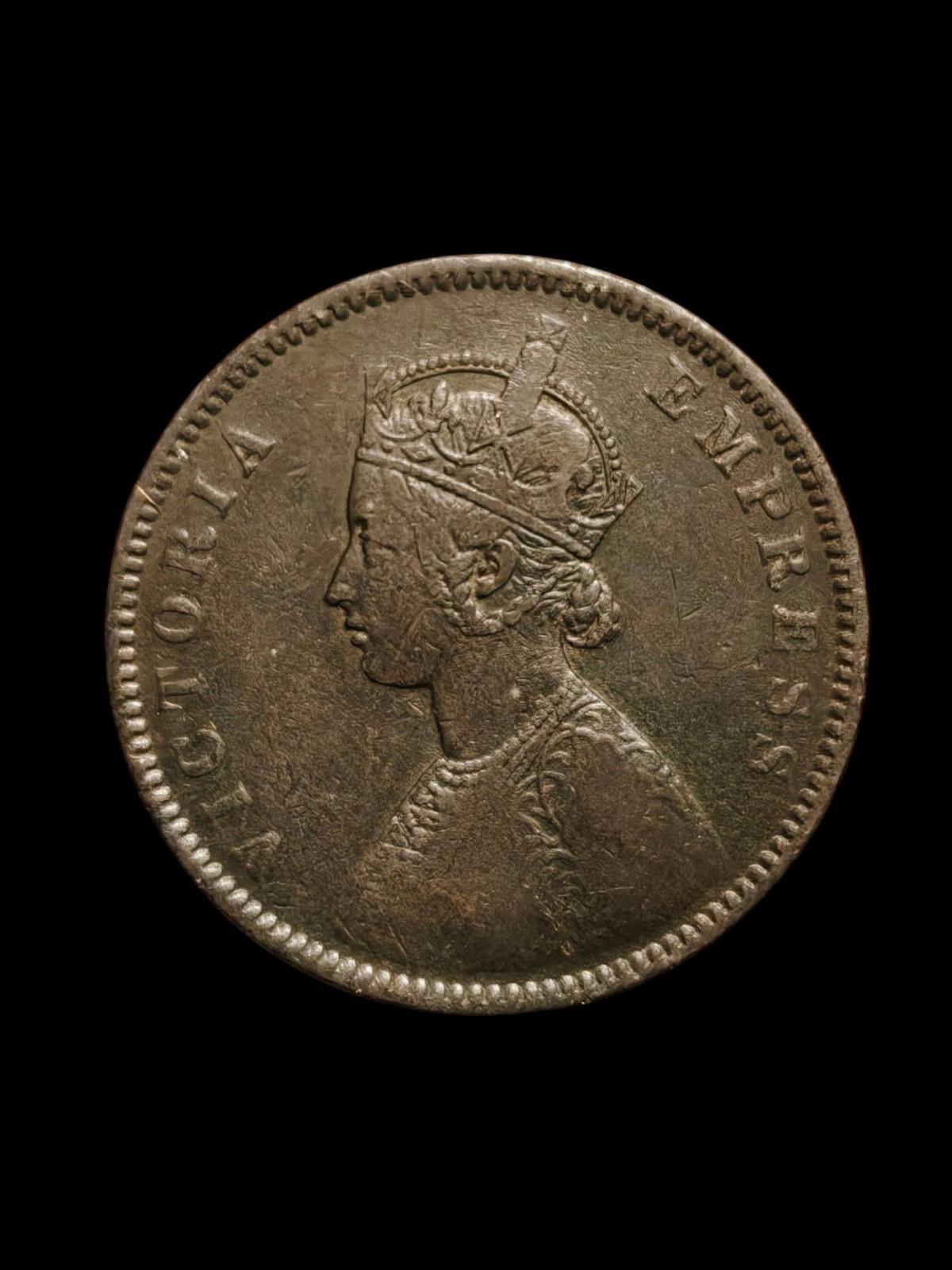 1877 Inde Britannique Victoria Half Anna Mamba Noire Wow Grade Hôtel des Monnaies de Calcutta
