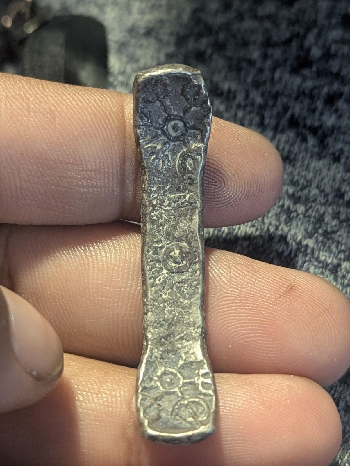 ⭐INDIA⭐. Ancient GANDHARA JANAPADA Authentic OLD 600 B.C Silver Coin Bent Bar
