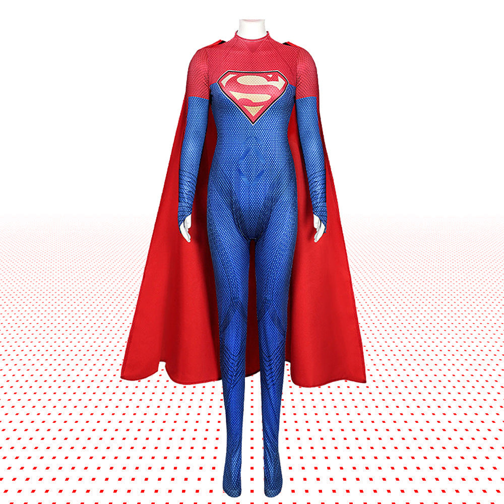 Superhero Cosplay Costume for Women, Bodycon Jumpsuit with Cape, Fantasy Style, Halloween Outfit