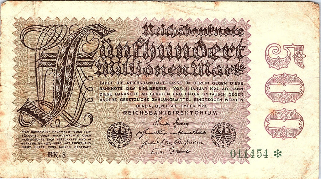 GERMANY REICHSBANKNOTE 500 MILLION MARK 1923