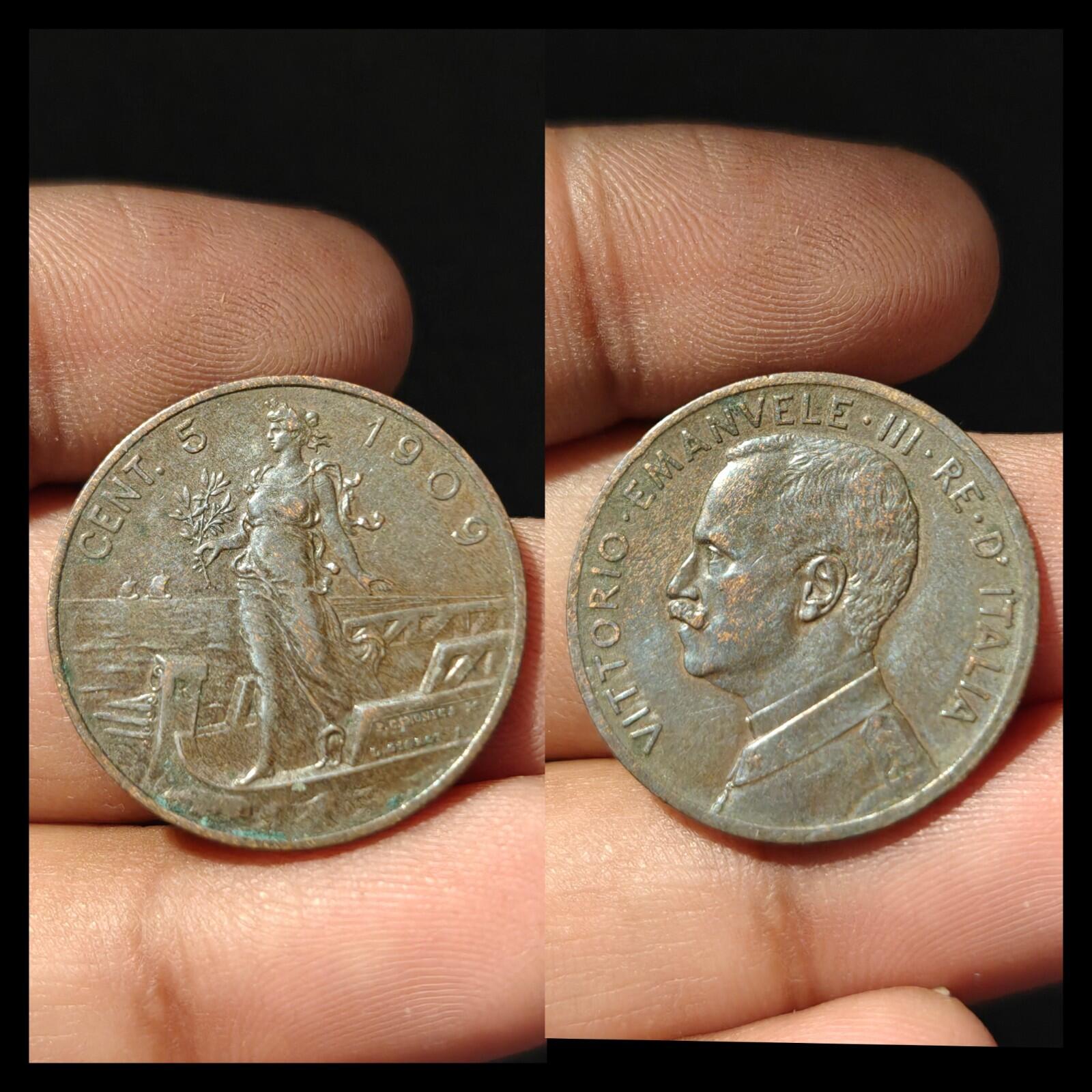 Italy 1909 Vittorio Emanvele III 5 Centesimi Uncirculated Rare In Condition