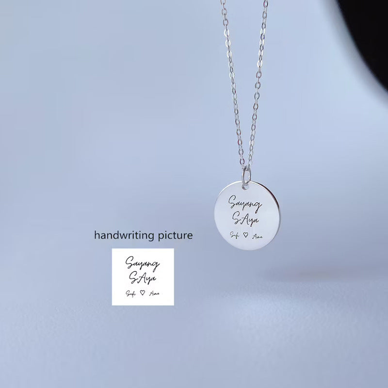 Personalized Signature Coin Necklace Stainless Steel Pendant DIY Necklace