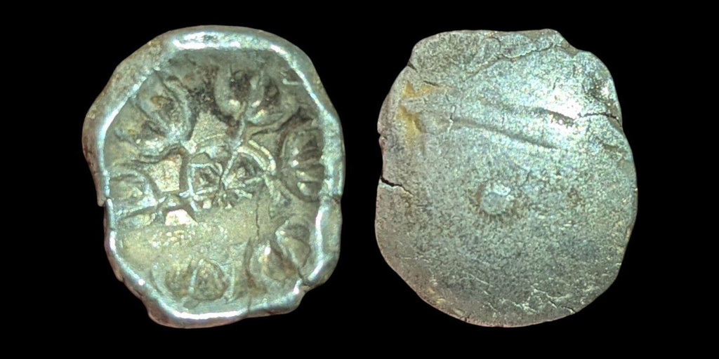 ⭐INDE⭐ Ancien GANDHARA JANAPADA Authentique Vieille pièce d'argent 600 av. J.-C. Forme de bol