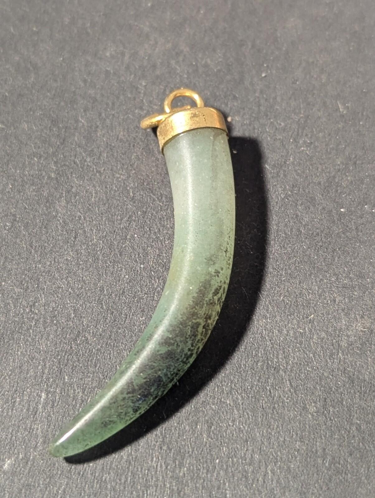 Vintage Carved Natural Green Jade Jadeite Tooth Charm Pendant
