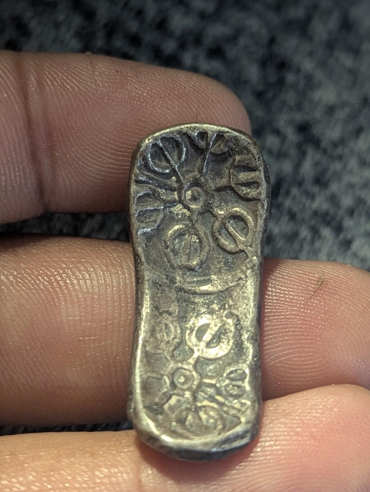 ⭐INDIA⭐. Ancient GANDHARA JANAPADA Authentic OLD 600 B.C Silver Coin Bent Bar