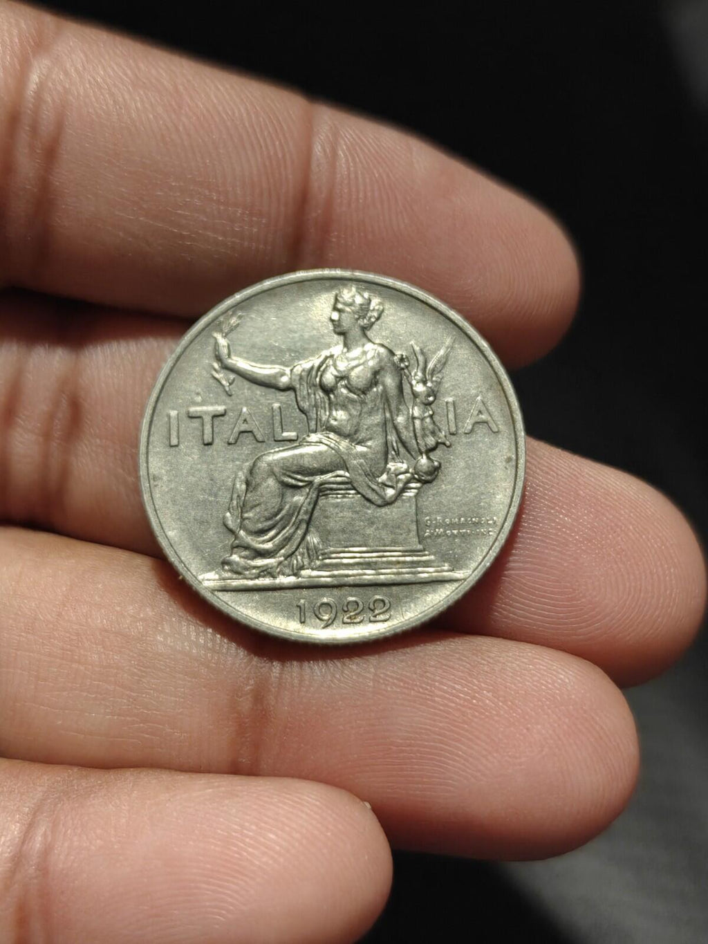 1922 Italie Une 1 Lire Femme assise à gauche Nickel Monnaie du monde Monnaie rare