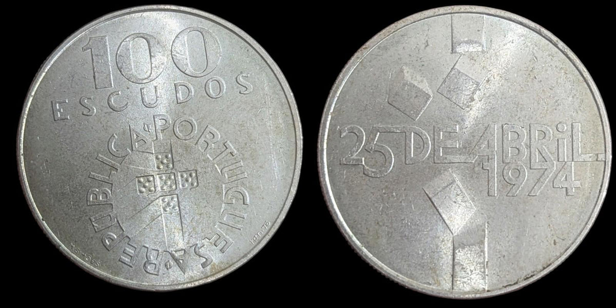 Portugal pièce 100 escudos 1974 Argent .650 Révolution 25 avril Démocratie Peuple