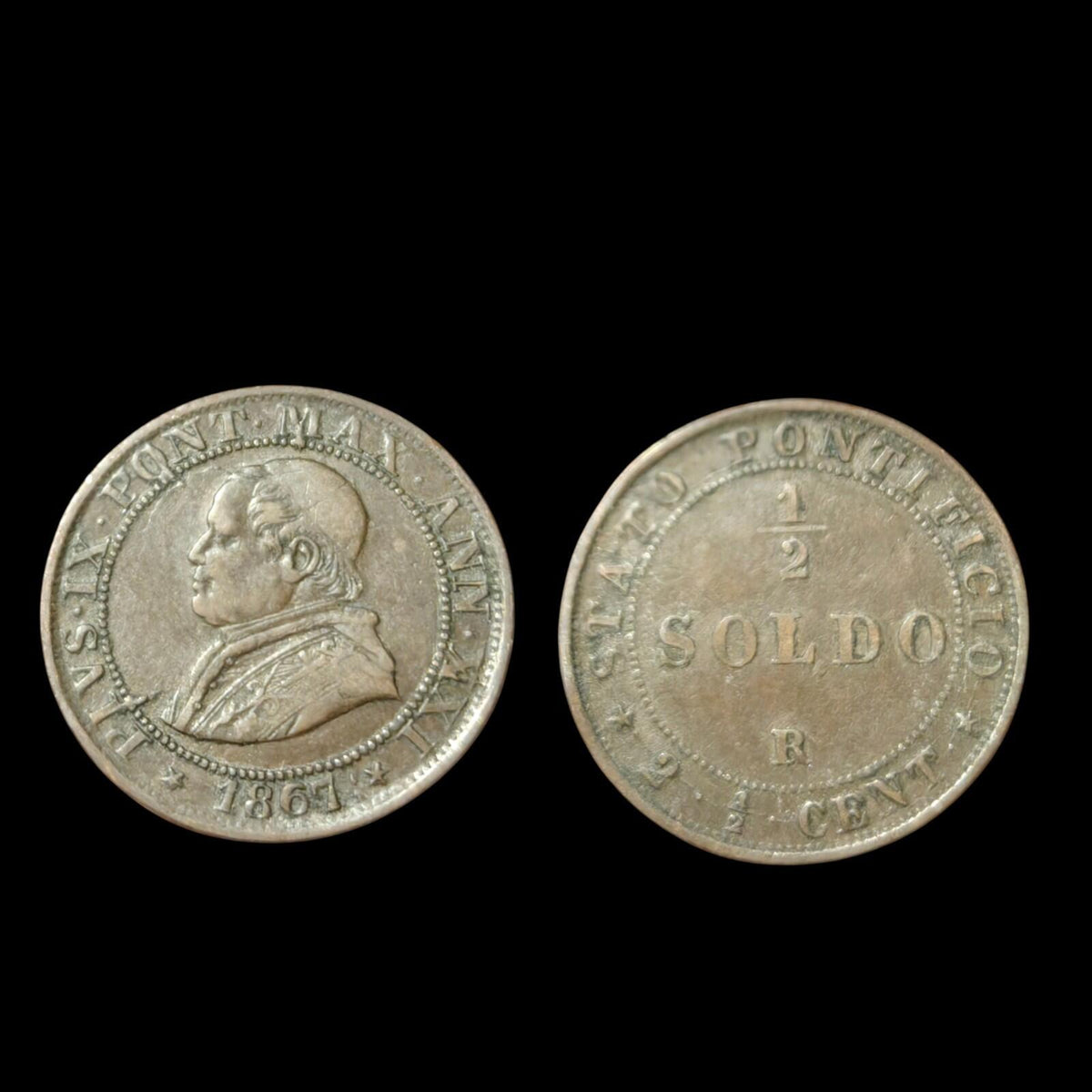 1867 R 1/2 Soldo (2 1/2 Cent) États Pontificaux, Italie