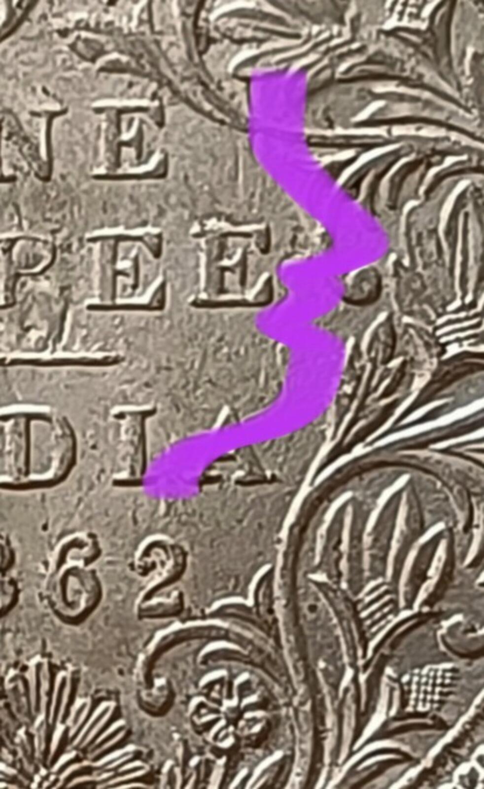 #Vo63#Victoria-British India Silver Rupee-1862-Ghost Error briliant UNC Grade