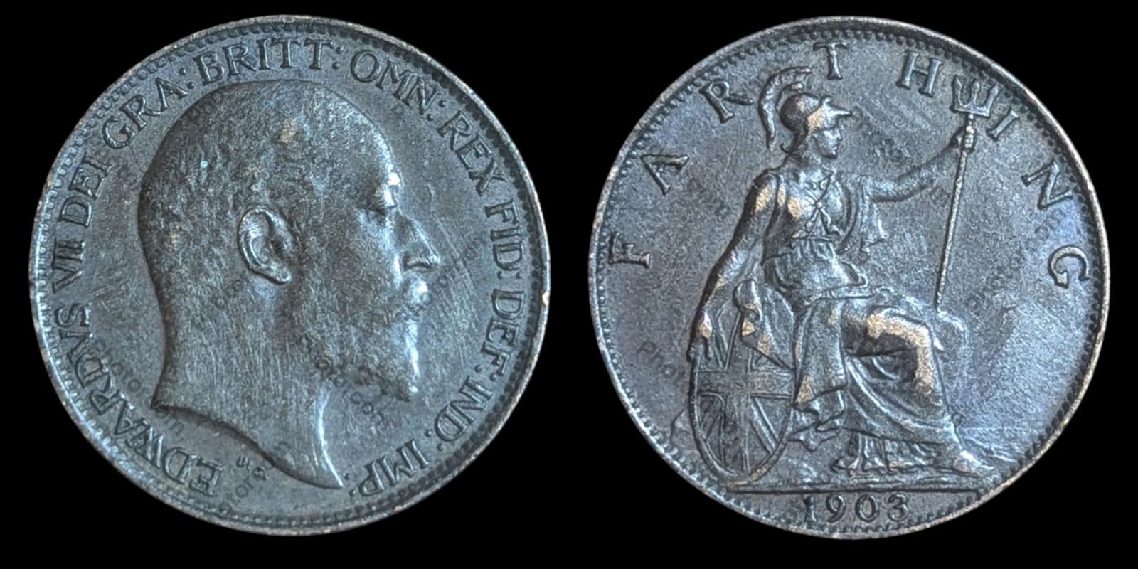 1903 Grande-Bretagne Edward VII Farthing Fini Exceptionnel