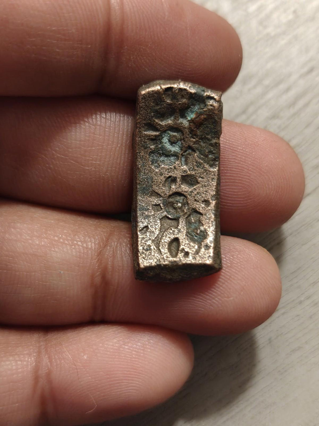 ⭐INDIA⭐. Ancient GANDHARA JANAPADA Authentic OLD 600 B.C Debased Coin Bent Bar.