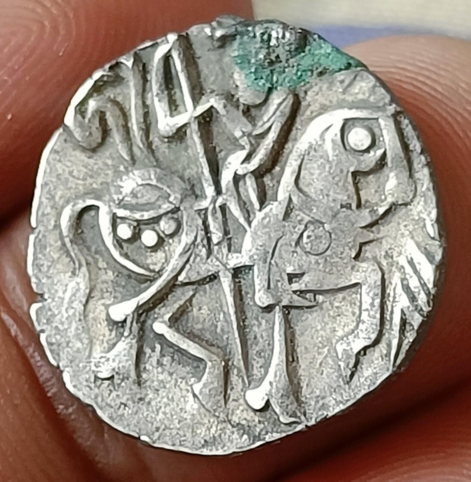 #Z7#Indian Indus valley Area Samanta Deva (850 AD) silver HORSE & BULL coin.
