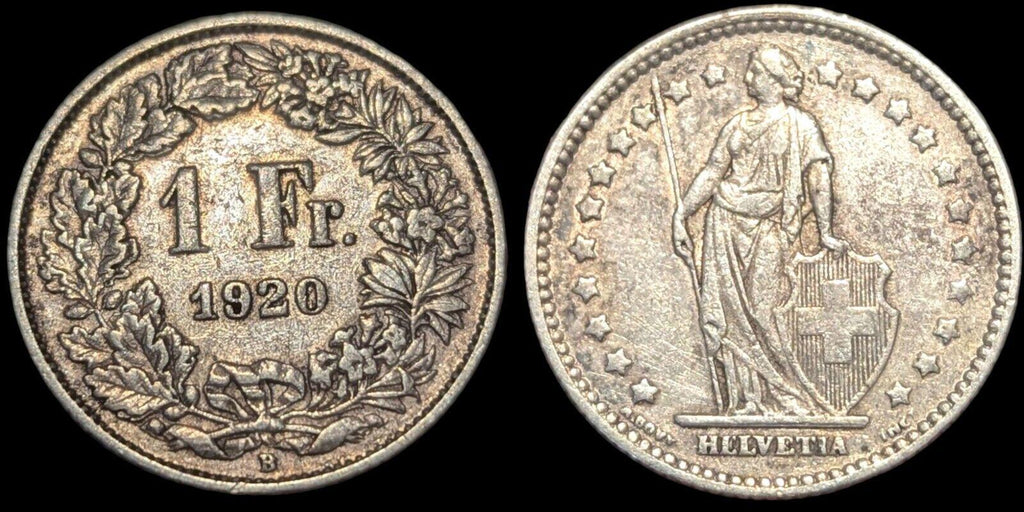 Pièce de monnaie suisse en argent de 1 franc de 1920, Helvetia debout