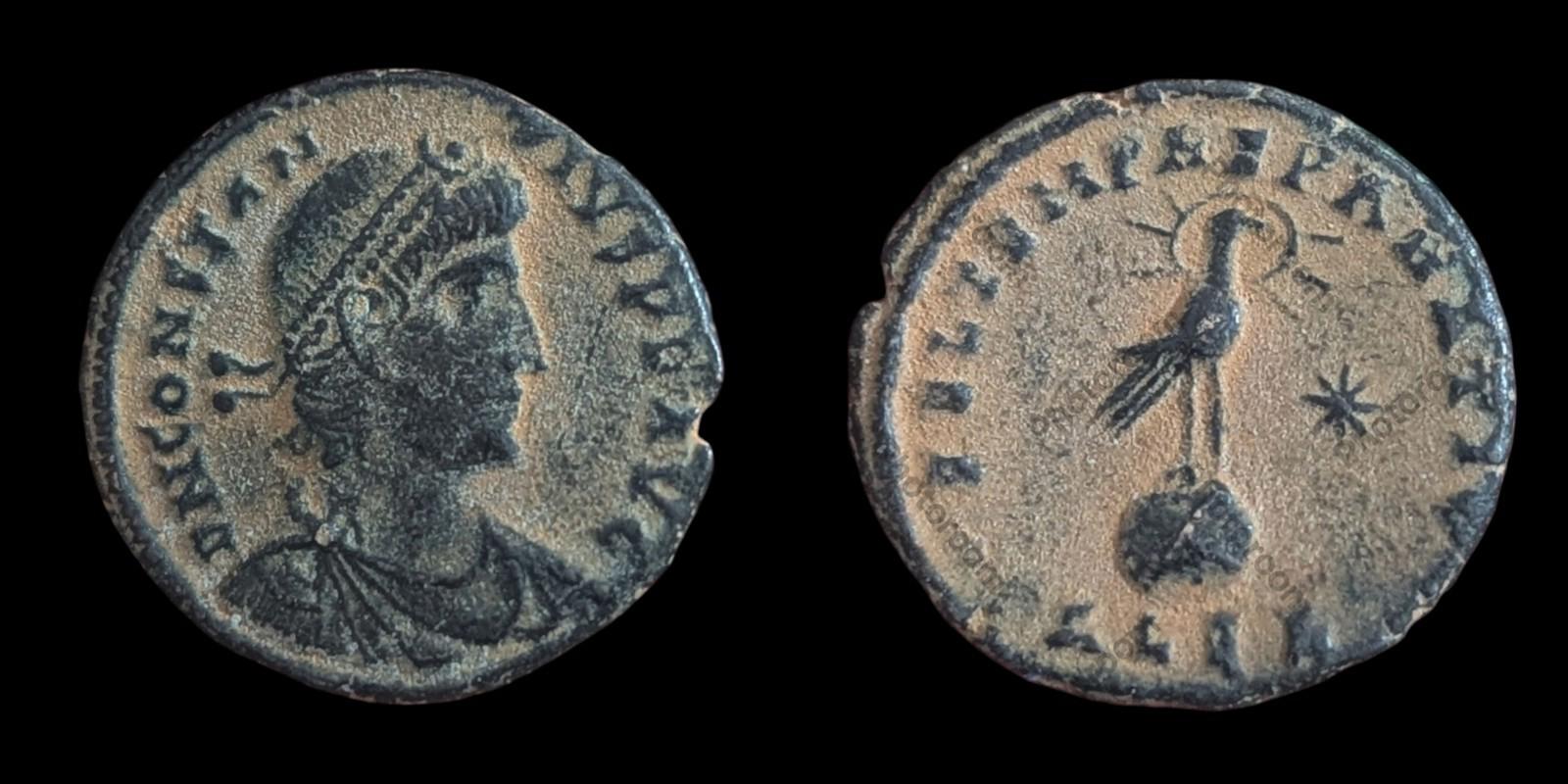 CONSTANTIUS II, 337-361 AD. AE FOLLIS. Alexandria MINT. PHOENIX REVERSE.