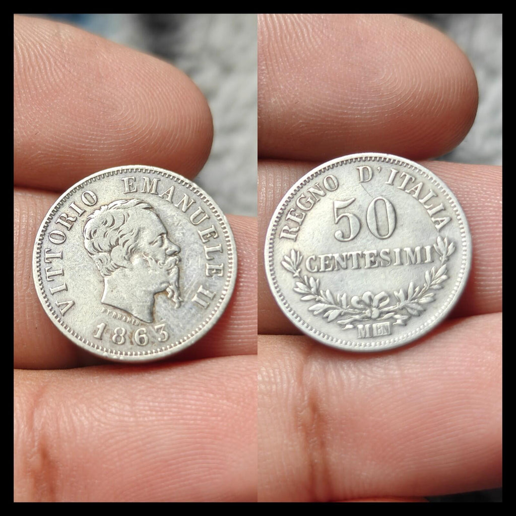 ITALIE VITTORIO EMANUELE II 1863 M BN 50 Centimes ARGENT 0.835