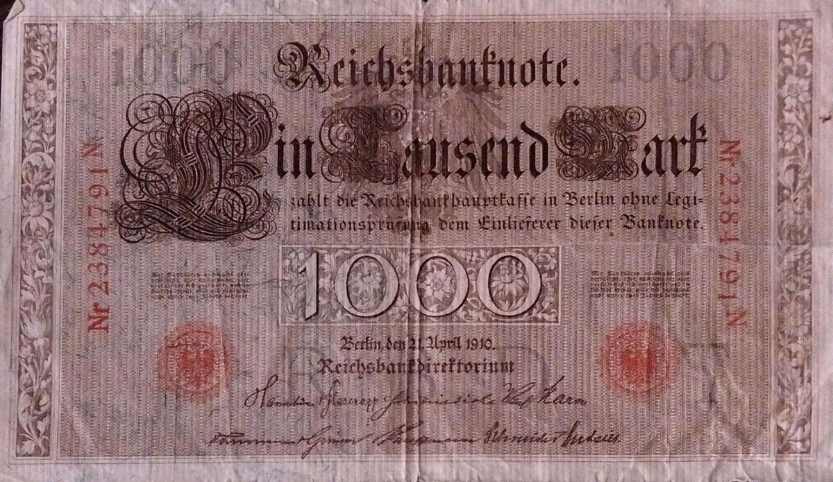 德国，纸币，1000马克，1910年