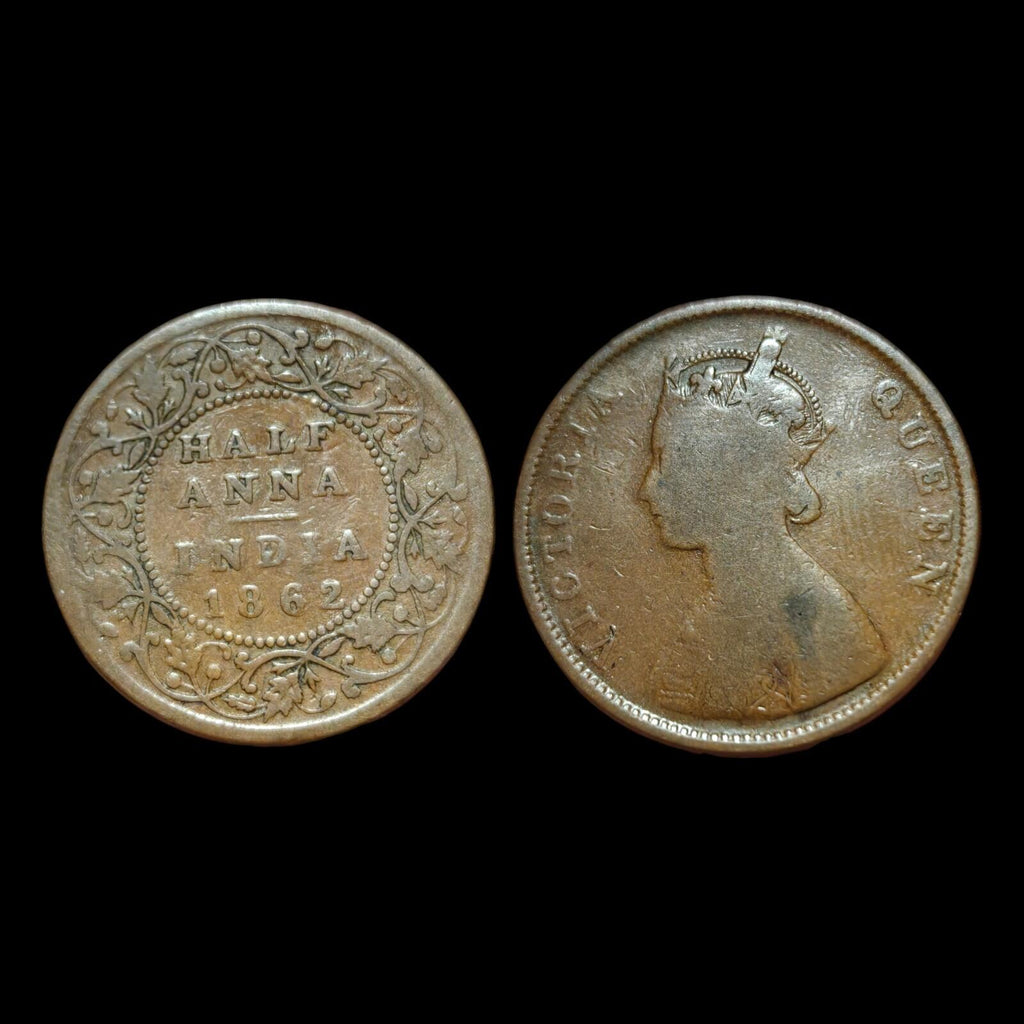 British India 1862 Victoria Queen Half Anna Rare Copper Coin
