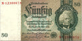REICHSBANKNOTE 30. 3. 1933 50 MARK WATERMARK DAVID HANSEMANN PICK#182 VF