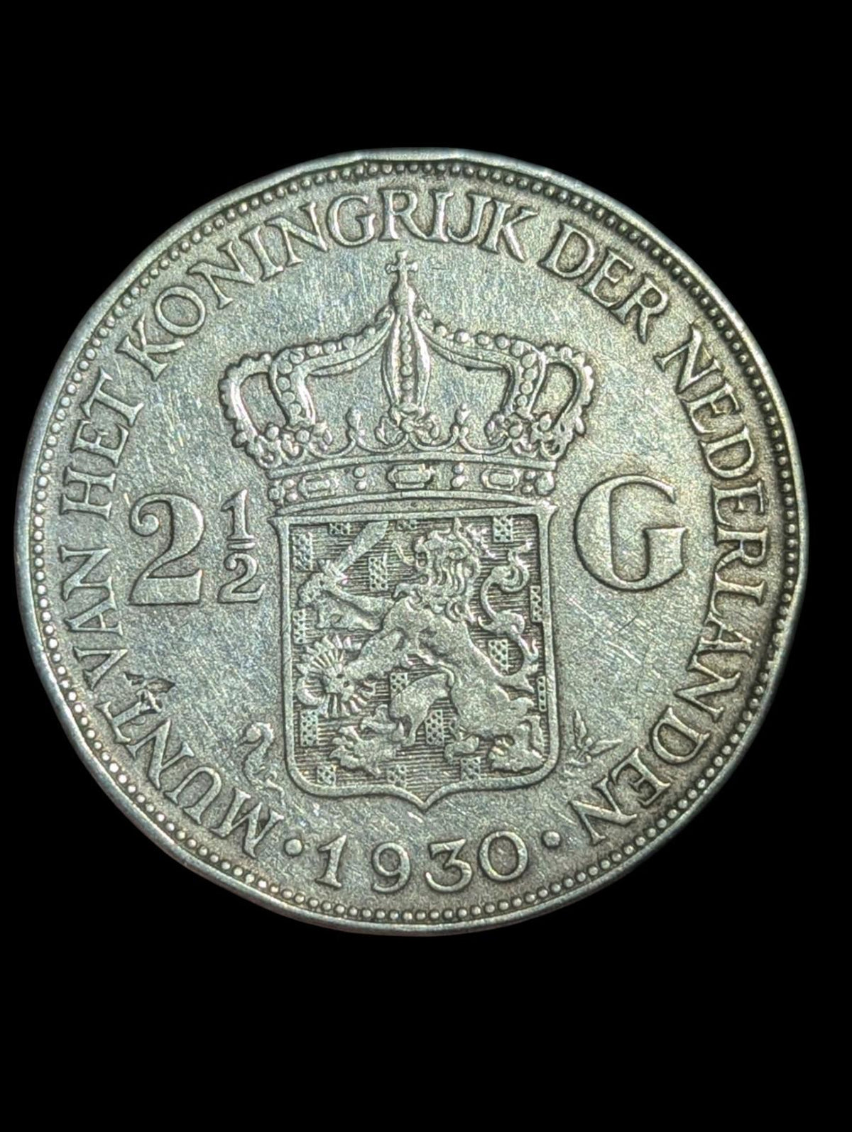 1930Netherland Kingdom 2 1/2 Gulden Queen Wilhelmina