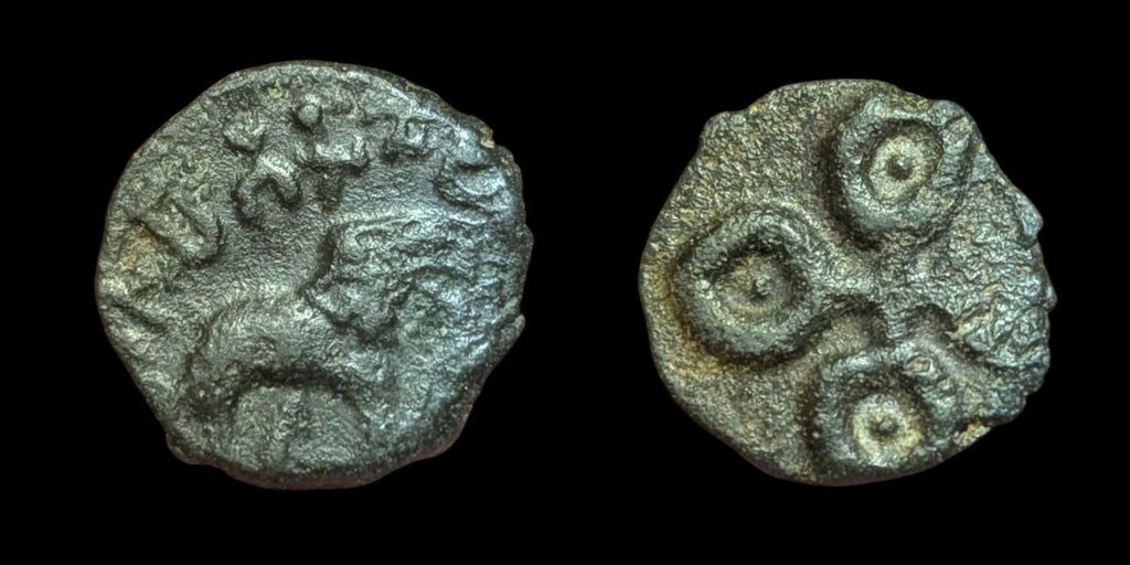 Ancient India Satavahana 1 BC Satakarni elephant potin coin one Karashapana