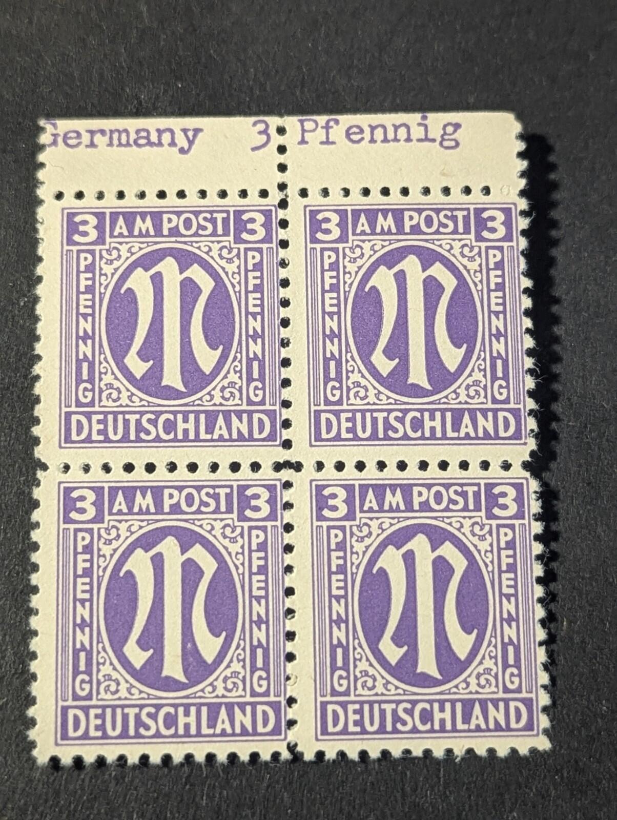 Stamps Germany Allied Bi-Zone Anglo-American 4x 3 Pfennig 1945 Mi. Nr. 17