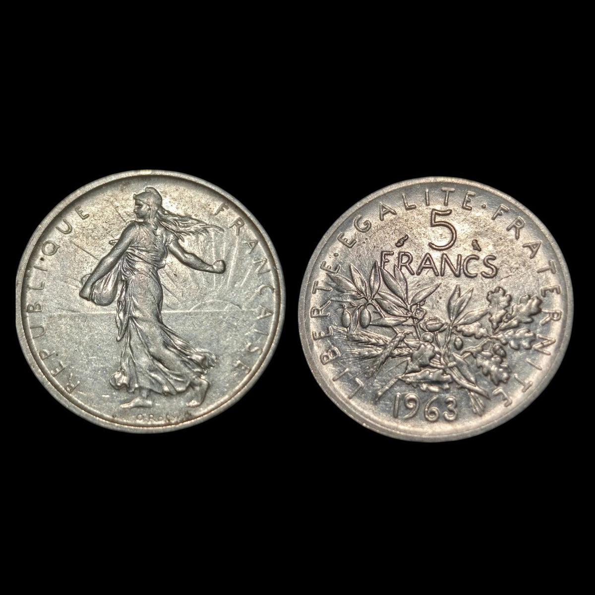 1963 FRANCE French LARGE with La Semeuse SOWER WOMAN Silver 5 Francs Coin21#