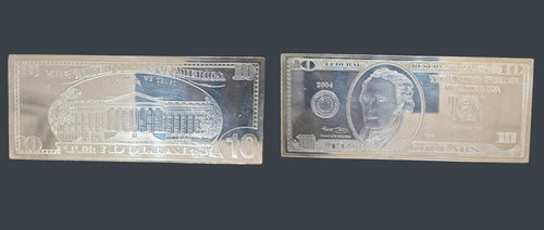1999 USA Authentic 10 & 20 Dollar Bill 4.11+4.11 Troy OZ Silver Medal Plaque